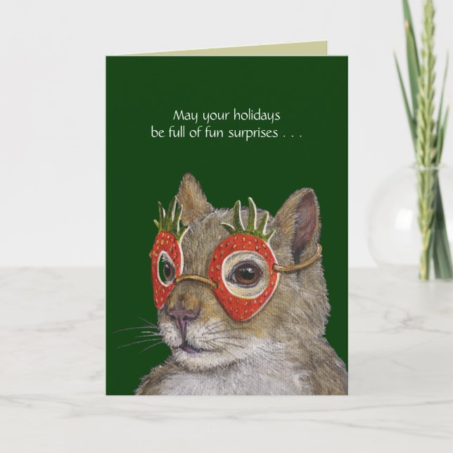 Silly holiday card with squirrel and peep (Front)