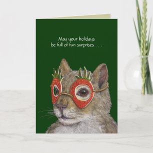 Silly holiday card with squirrel and peep