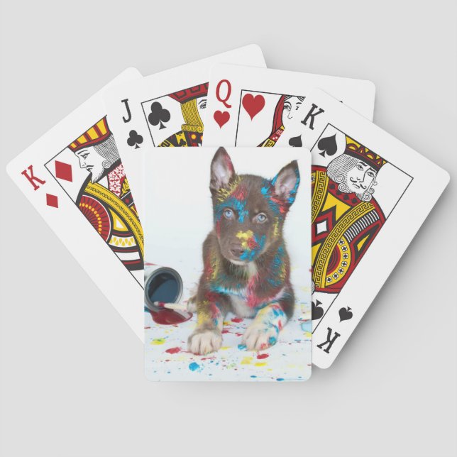 Silly Husky Puppy got into Paint Buckets Playing Cards (Back)