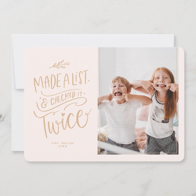 Silly Kids Christmas Photo Card Made a List Card (Front)