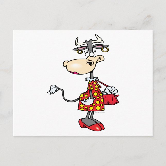 silly lady cow shopping shopper cartoon character postcard (Front)