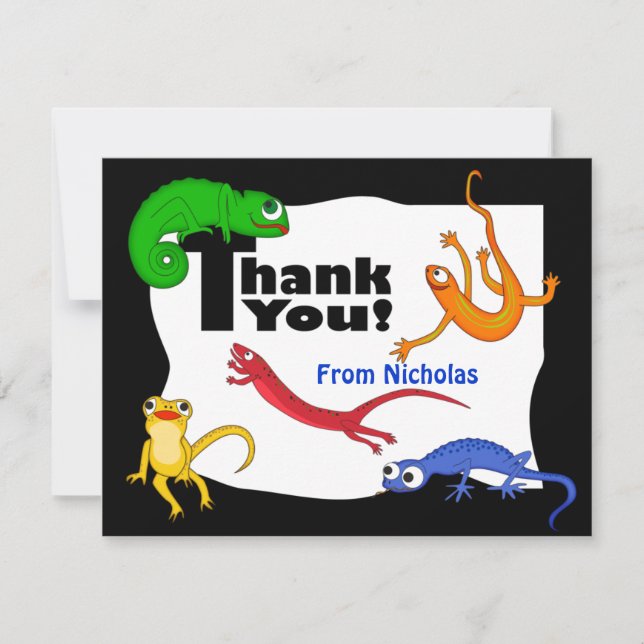 Silly Leaping Lizard Thank You Note Card (Front)