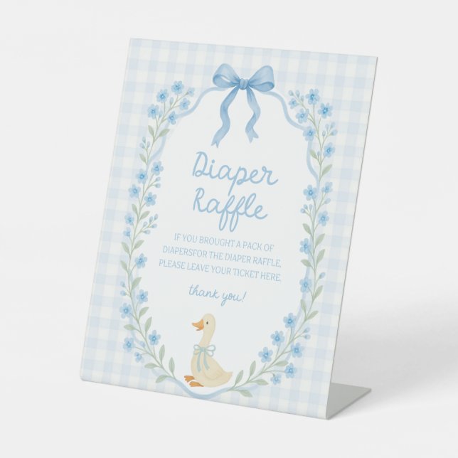 Silly Little Goose Baby Shower Diaper Raffle Pedestal Sign (Front)