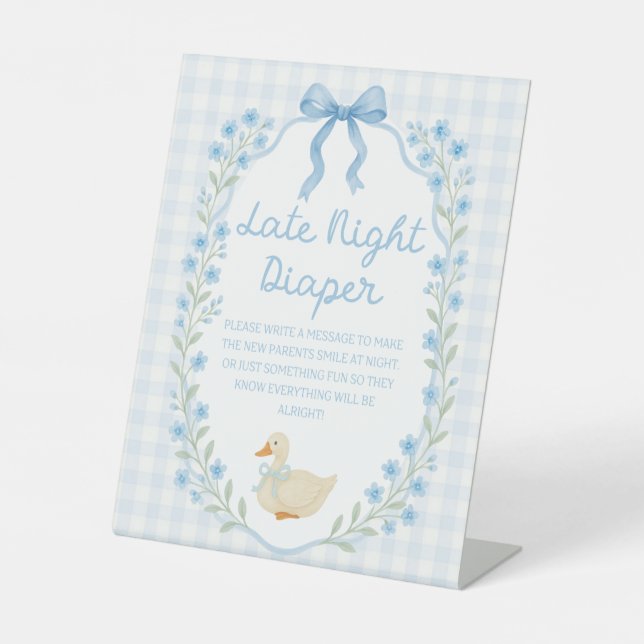 Silly Little Goose Baby Shower Late Night Diaper Pedestal Sign (Front)