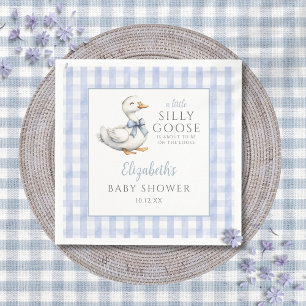 Silly Little Goose Blue Gingham Baby Shower Napkin