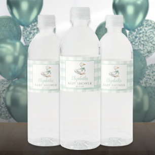 Silly Little Goose Gingham Baby Shower Water Bottle Label