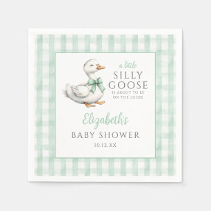 Silly Little Goose Green Gingham Baby Shower Napkin