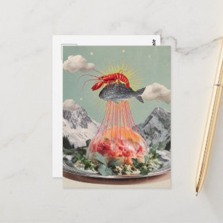 Silly Lobster Fish Surreal Jellyfish Collage Postcard