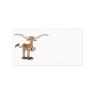 silly longhorn cow cartoon character label