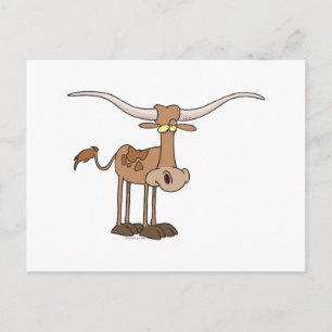 silly longhorn cow cartoon character postcard