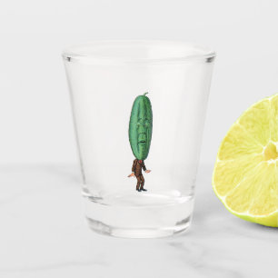 Silly Man Big Green Pickle Head Brown Suit Shot Glass
