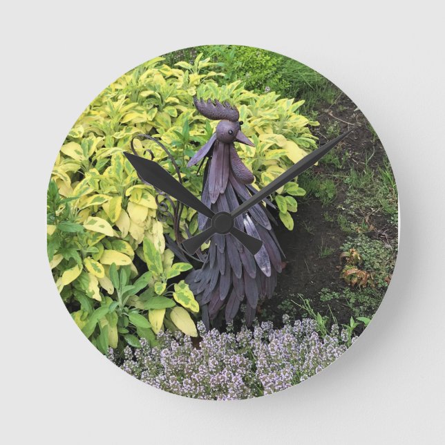 Silly Metal Rooster Round Clock (Front)