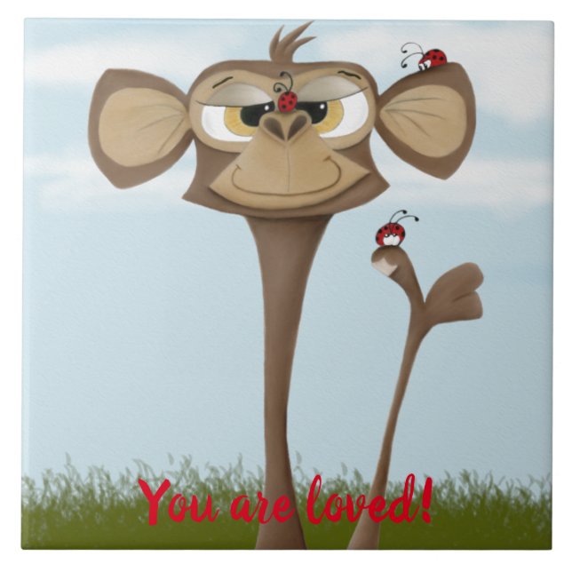 Silly Monkey and Ladybugs Ceramic Tile (Front)