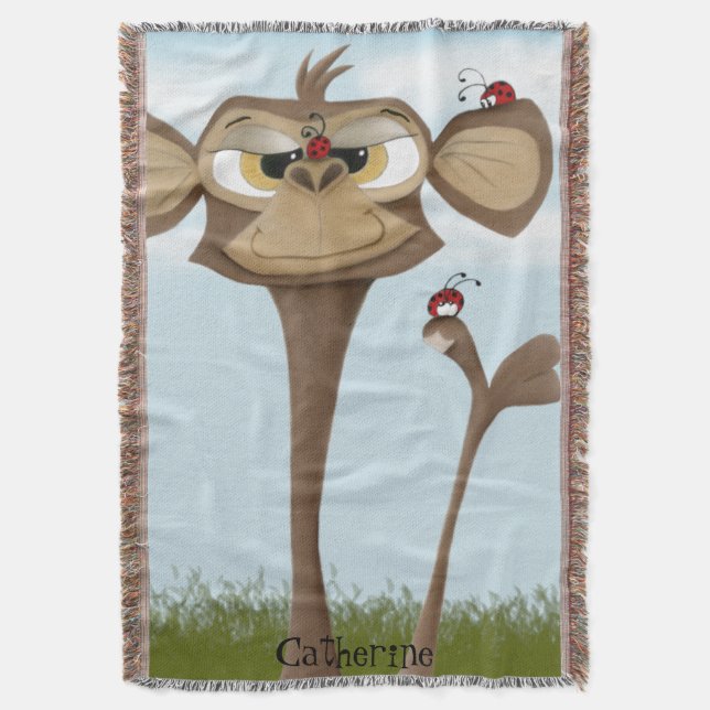 Silly Monkey and Ladybugs Throw Blanket (Front Vertical)