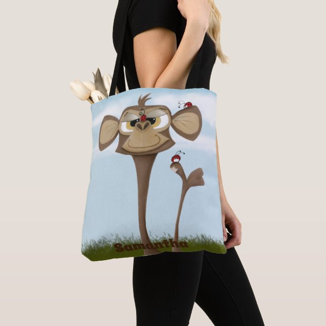 Silly Monkey and Ladybugs Tote Bag (Close Up)