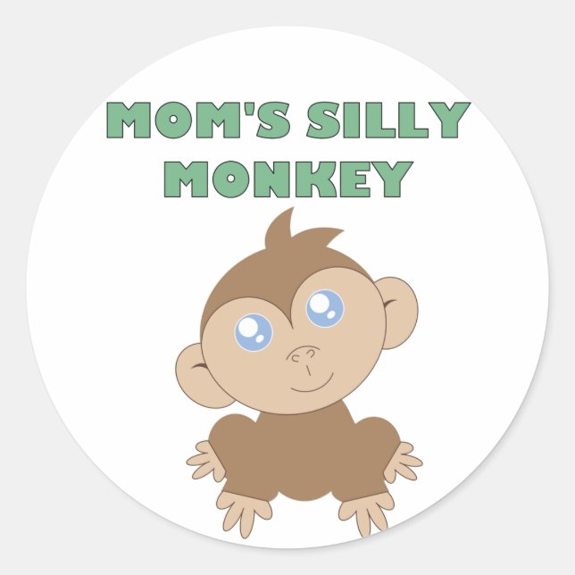 Silly Monkey - Classic Round Sticker, Glossy Sticker (Front)