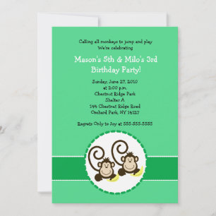 Silly Monkey Trendy 2 children Birthday invitation