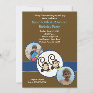 Silly Monkey Trendy Photo Birthday Invitation 5x7