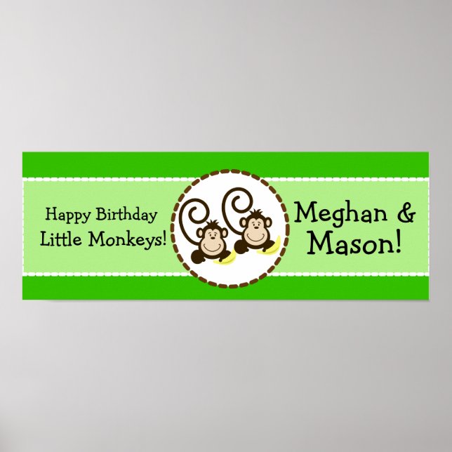 Silly Monkeys Personalised Birthday Banner Poster (Front)
