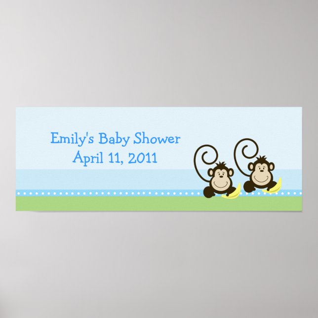 Silly Monkeys Twin Customizable Birthday Banner Poster (Front)
