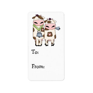 silly moo cow couple cartoon label