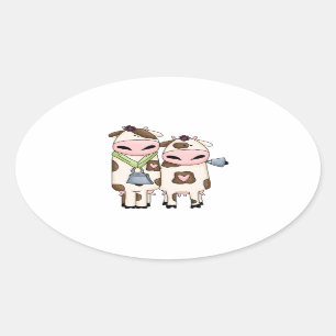 silly moo cow couple cartoon oval sticker