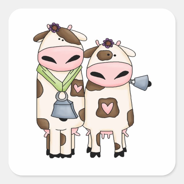 silly moo cow couple cartoon square sticker (Front)