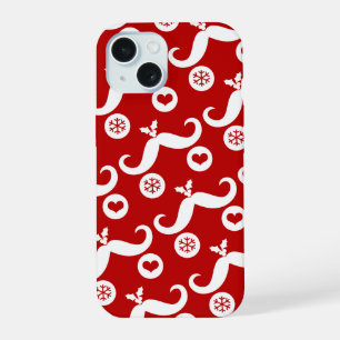 Silly Moustache Funny Santa Face Snowflake Holiday iPhone 15 Case