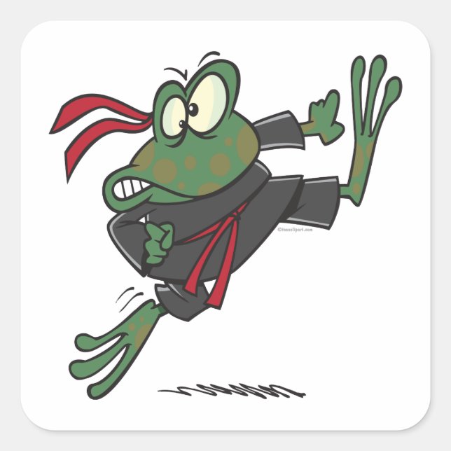 silly ninja frog cartoon square sticker (Front)