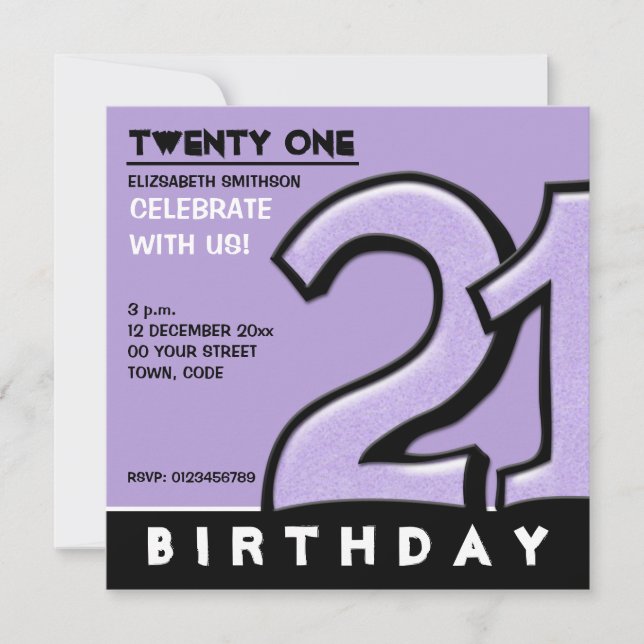 Silly Number 21 lavender Birthday Party Invitation (Front)