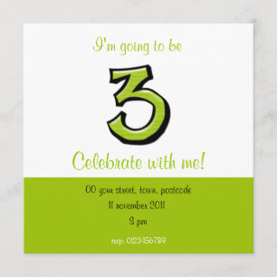 Silly Number 3 green Birthday Invitation