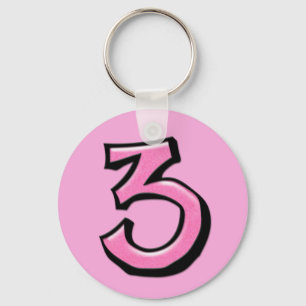 Silly Number 3 pink Keychain