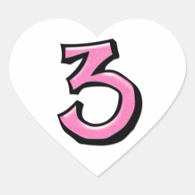 Silly Number 3 pink white Heart Sticker (Front)