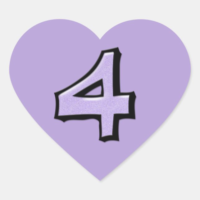 Silly Number 4 lavender Heart Sticker (Front)