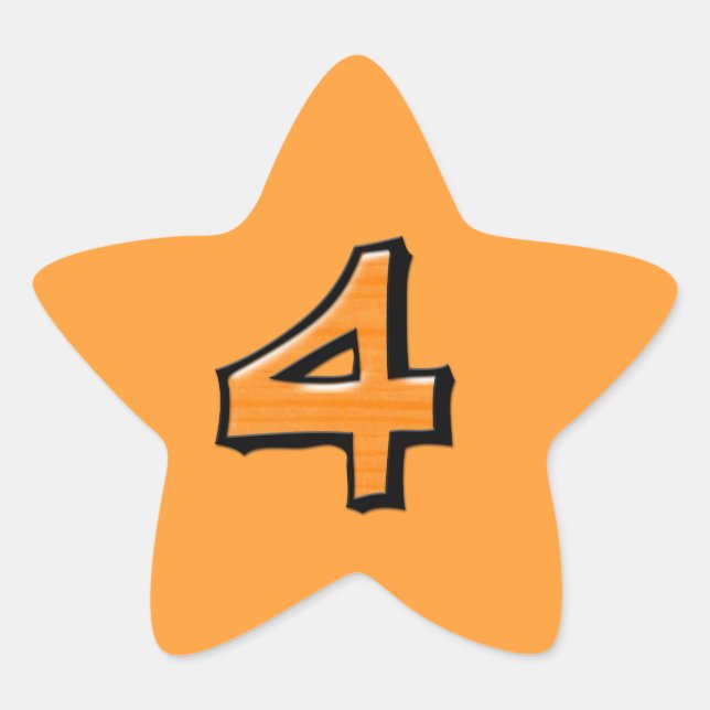 Silly Number 4 orange Star Sticker (Front)