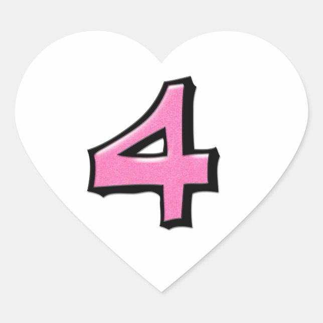 Silly Number 4 pink white Heart Sticker (Front)
