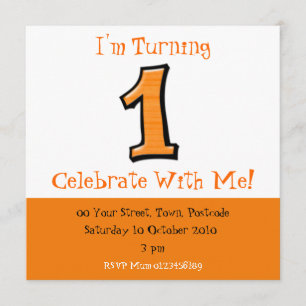 Silly Numbers 1 orange Birthday Invitation