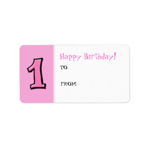 Silly Numbers 1 pink Birthday Gift Label