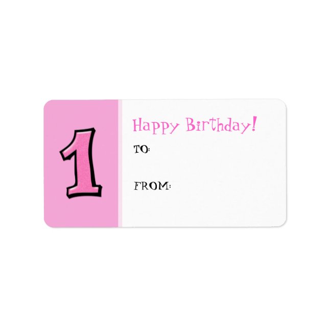 Silly Numbers 1 pink Birthday Gift Label (Front)