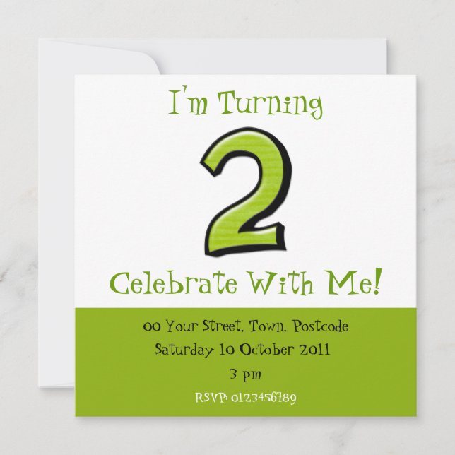 Silly Numbers 2 green Birthday Invitation (Front)