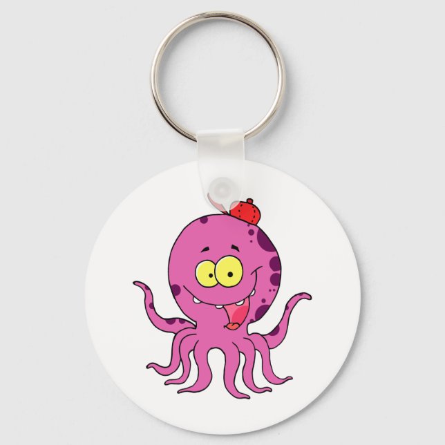 silly octopus wearing baseball cap hat key ring (Front)