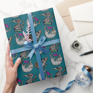 silly opossum stickers wrapping paper