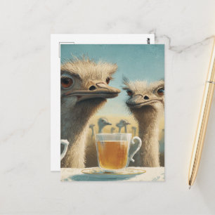 Silly Ostrich Teatime Postcard