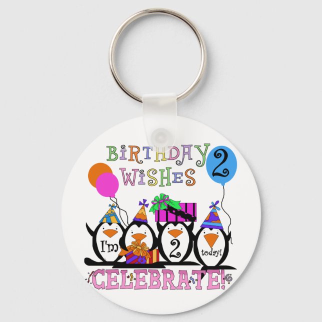 Silly Penguins 2nd Birthday T-shirts and Gifts Key Ring (Front)