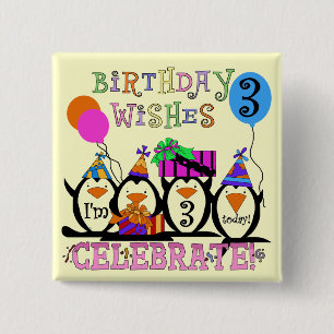 Silly Penguins 3rd Birthday Tshirts and Gifts 15 Cm Square Badge