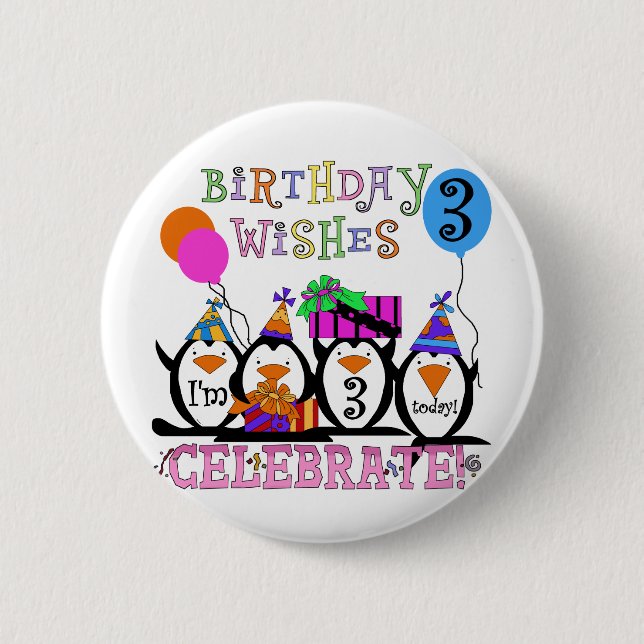 Silly Penguins 3rd Birthday Tshirts and Gifts 6 Cm Round Badge (Front)