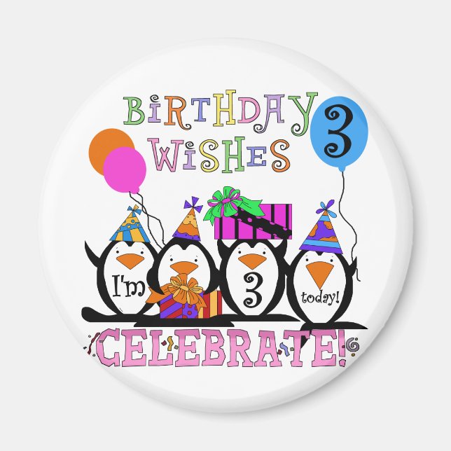 Silly Penguins 3rd Birthday Tshirts and Gifts Magnet (Front)
