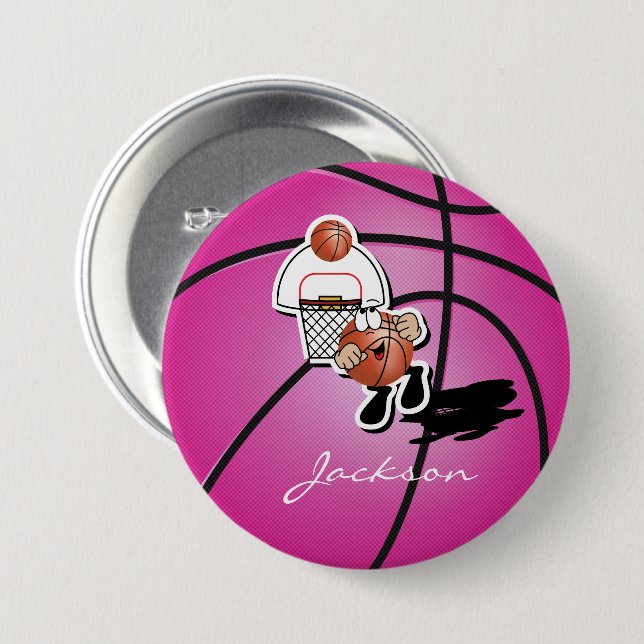 Silly Pink Basketball Guy | Personalised 7.5 Cm Round Badge (Front & Back)