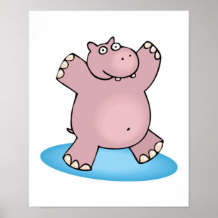 silly pink dancing hippo poster