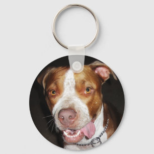 Silly Pitbull Portrait Key Ring